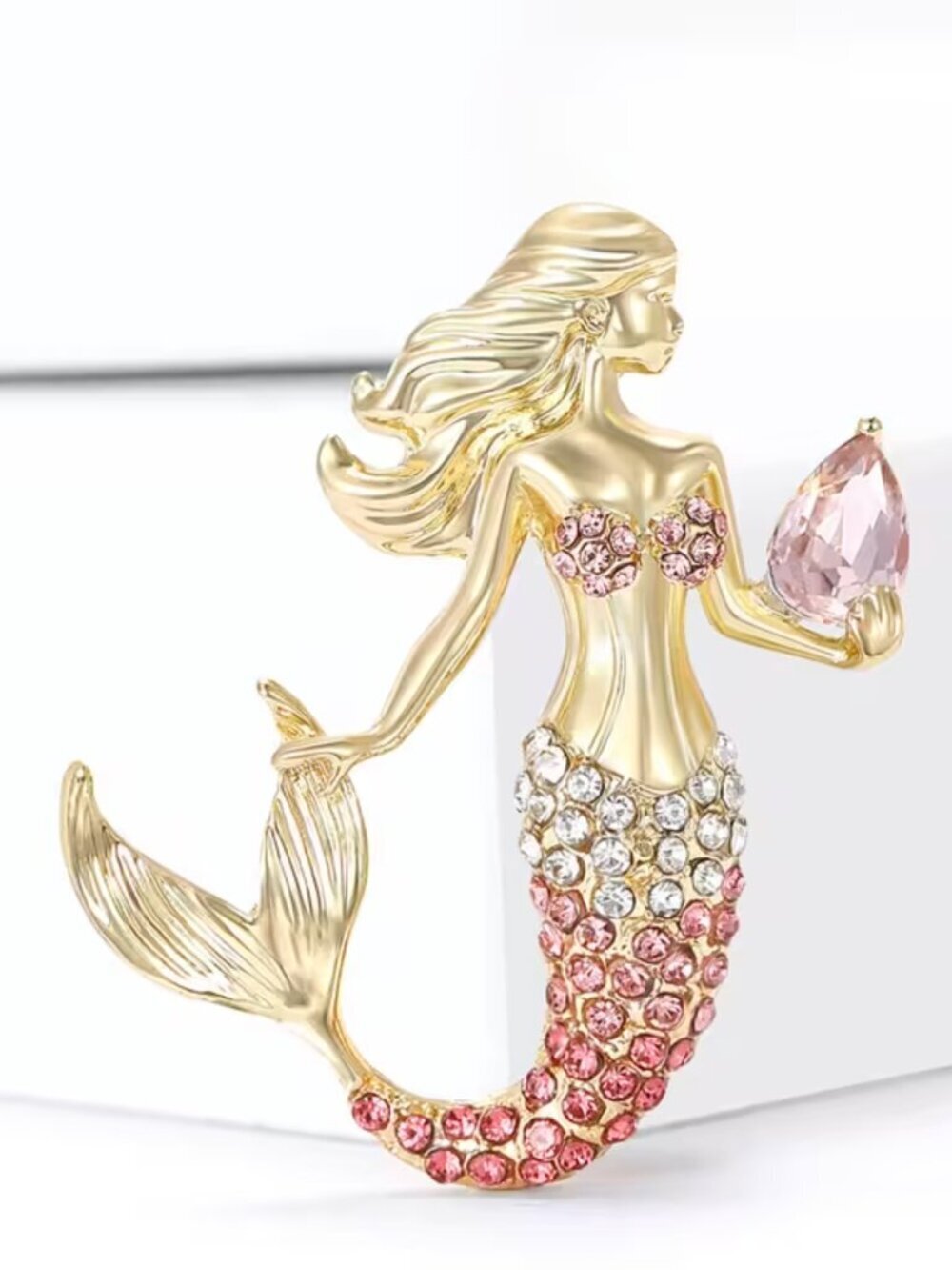 Pink Rhinestone Mermaid Brooch Pin - Picture 2 of 5